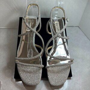Badgley Mischka Crystal Strappy Flat Sandals Silver 10M